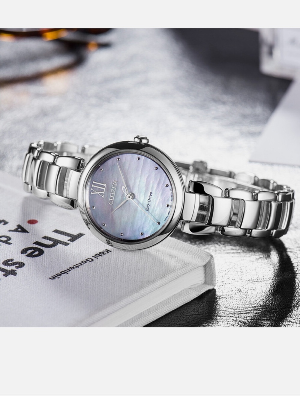 Citizen Women's Silver Bracelet Watch with Iridescent Mother-of-Pearl Dial